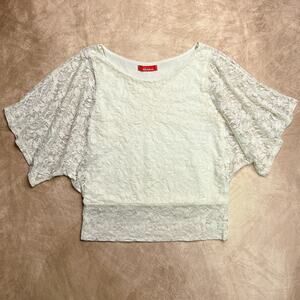 Vintage Y2K Rainbow White Floral Lace Mesh Top Dolman Sleeve Fairycore Coquette